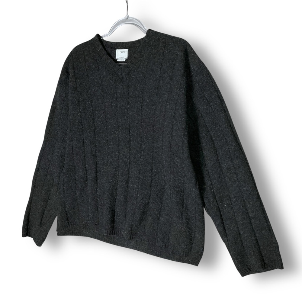 J. Crew Men’s Lambswool Sweater Sz XL Cable Knit V Neck Charcoal Gray - Picture 5 of 10